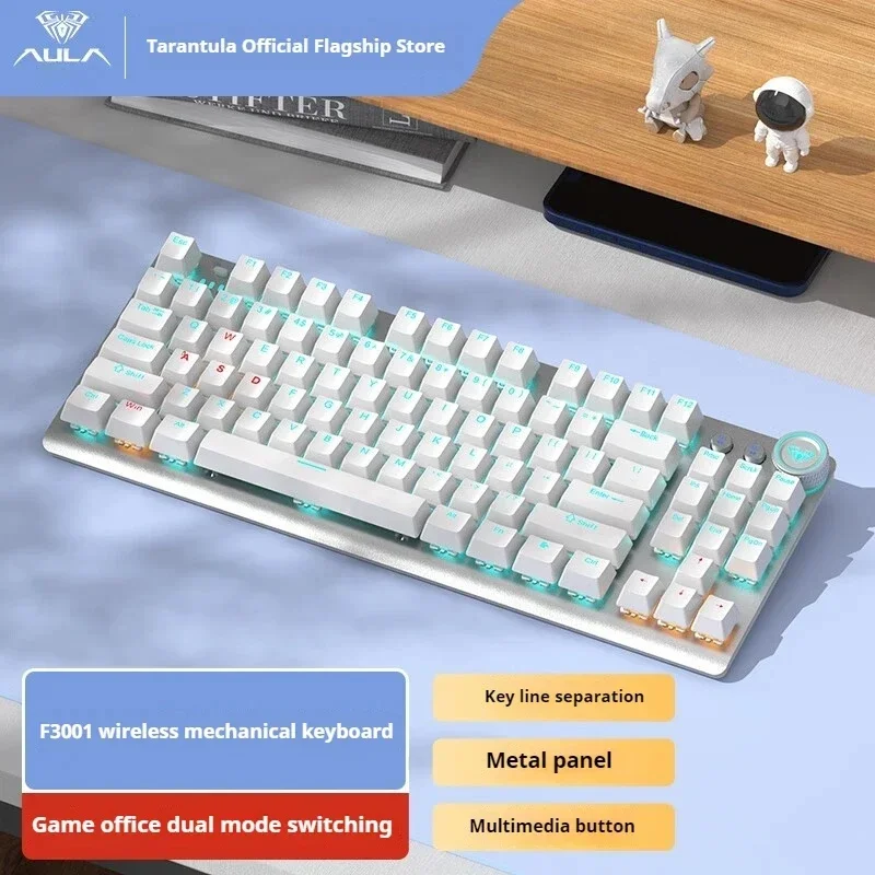 

Aula F3001 Wireless Bluetooth Three-mode Mechanical Keyboard Knob Flowing Light Gradient Lateral Carving Keycap Gaming Keyboard