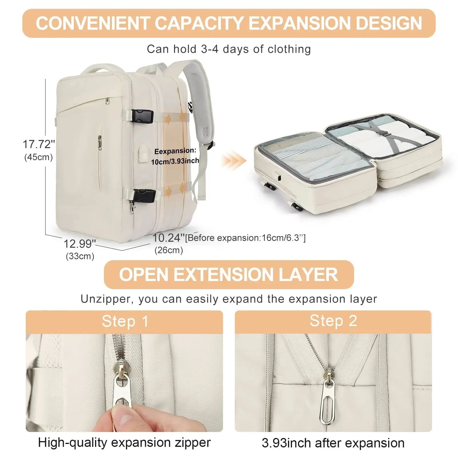 Expandable 25-40L Travel Laptop Backpack for Men & Women, Water Resistant Carry On Luggage Bag, Extra Large Commuter Daypack