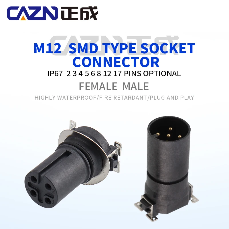 M12 SMD Field Device Connectors Surface Mount Male Female 2 3 4 5 6 8 12 17 Pins Straight Flush Type Socket