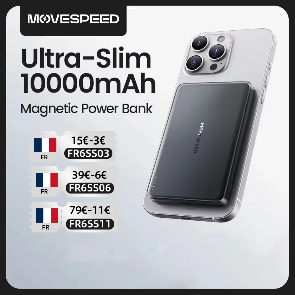 MOVESPEED S10 batterie externe magnétique mince 10000 mAh PD20W chargeur Portable batterie externe sans fil pour iPhone 16 Samsung Powerbank