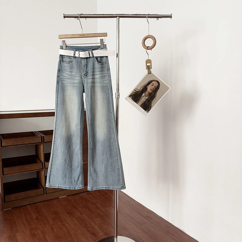 

Новые модные универсальные женские джинсы с высокой талией в корейском стиле, весна-лето 2026, с легким клешем