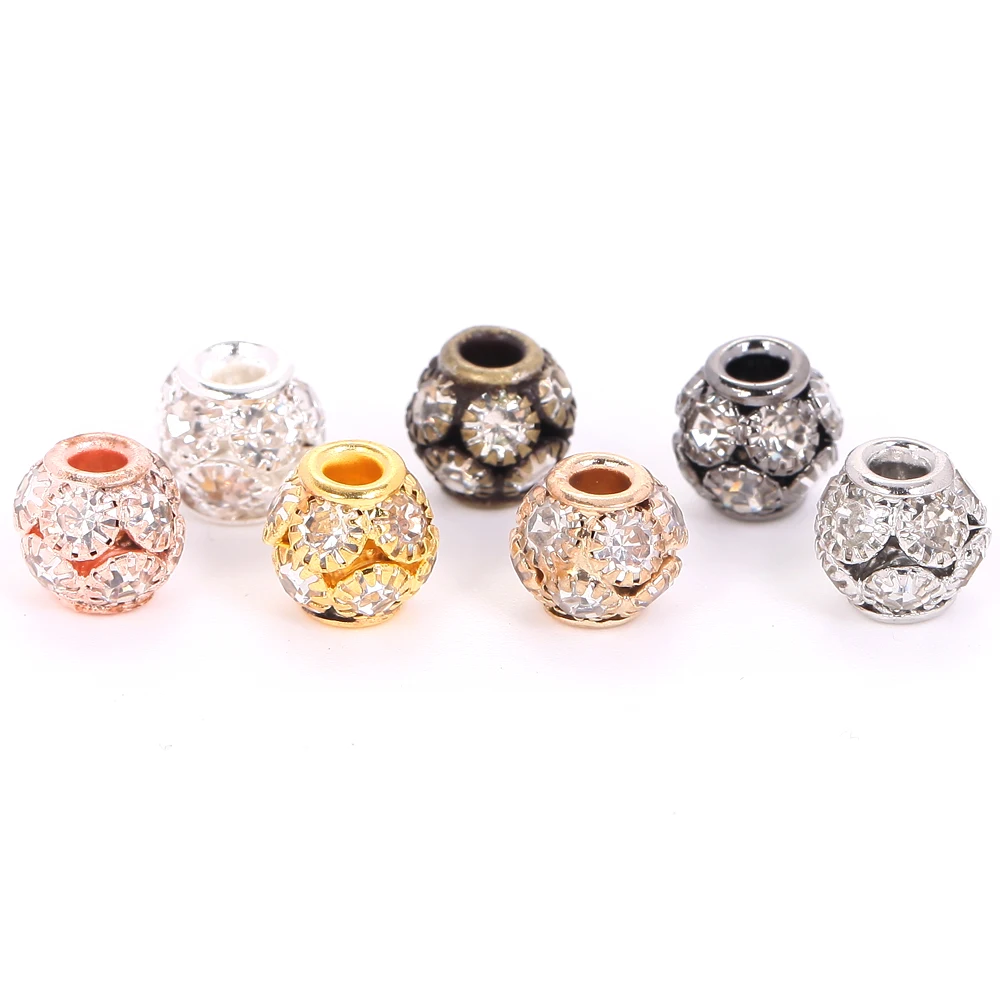 10-50pcs/Lot AB Color Metal Rhinestone Beads Round Loose Beads for Jewelry Making DIY Necklace Bracelet Accessories 6/8/10/12mm