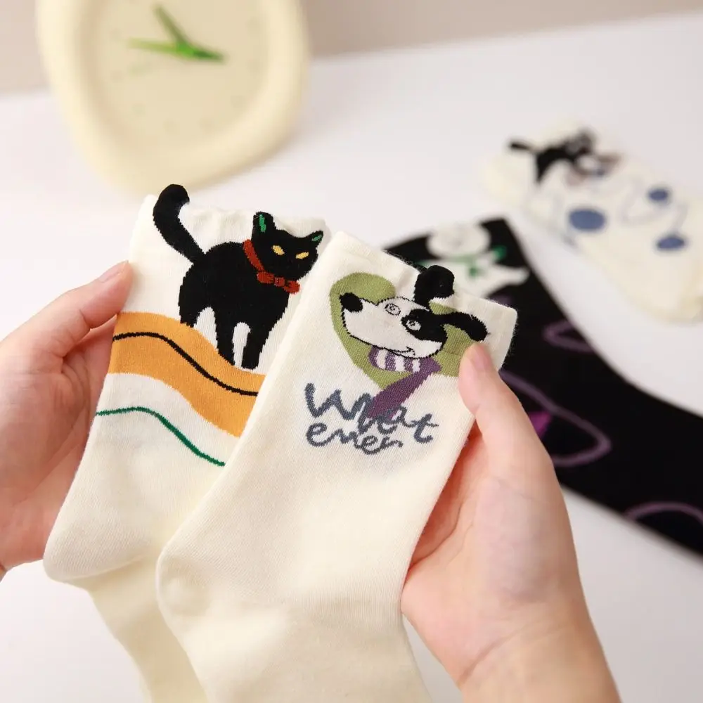 Harajuku Cat Pattern Socks Creative Warm Cotton Middle Tube Socks Korean Style Short Socks Animal Socks Girls