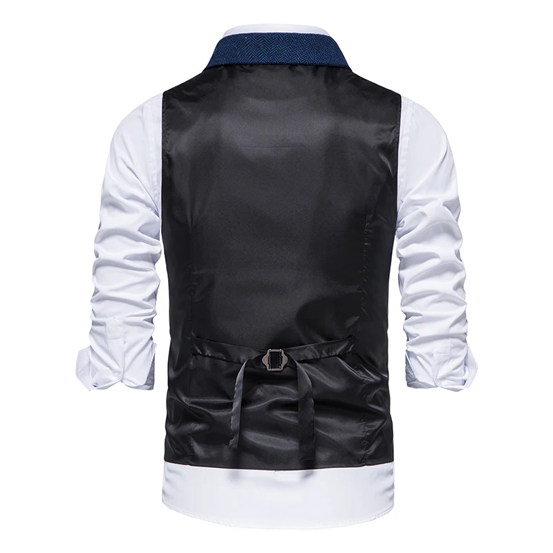 Chaleco de traje de tela de espiga para hombre, Blazer informal con cuello vuelto, negocios, boda, fiesta Formal, V07