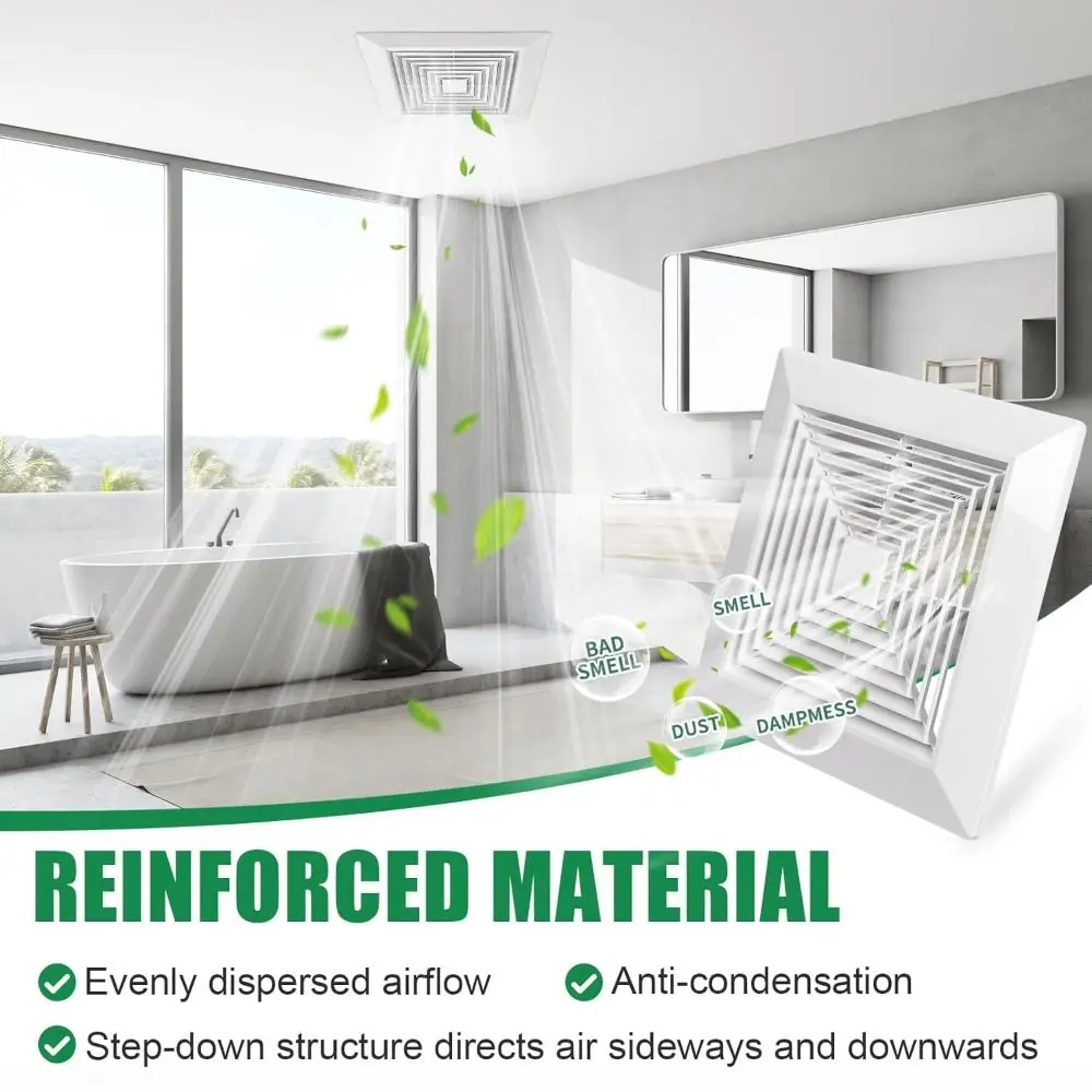 New With Spring Exhaust Fan Cover Square White Mounted Grille Ceiling Fan Bathroom