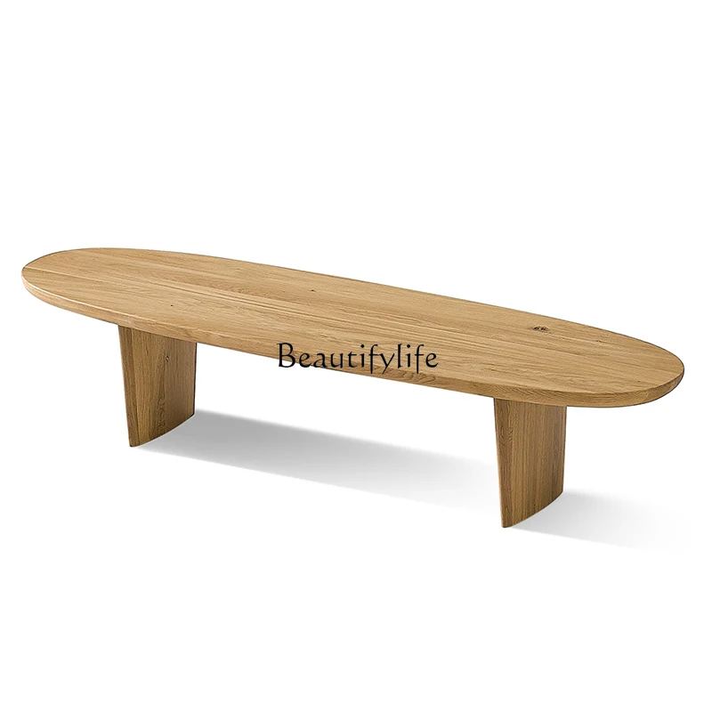 

Nordic style European white oak minimalist oval solid wood coffee table modern simple tea table