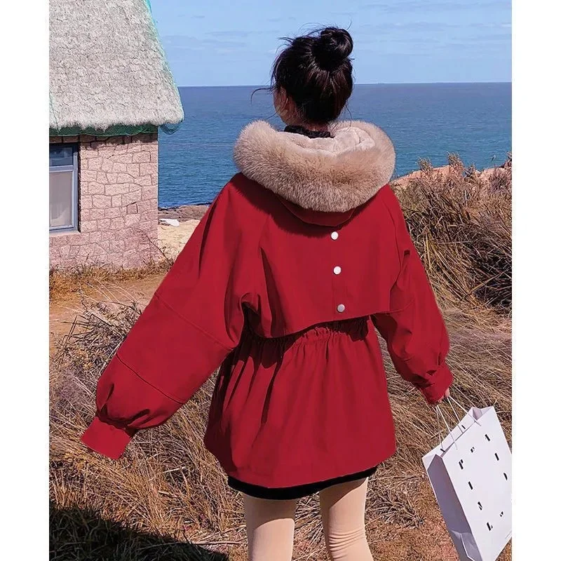 Korean Ladies Hooded Patchwork Puffer Coat Winter Women Fashion Cotton Padded Jacket 2025 Femme Long Sleeves Parkas Outcoat