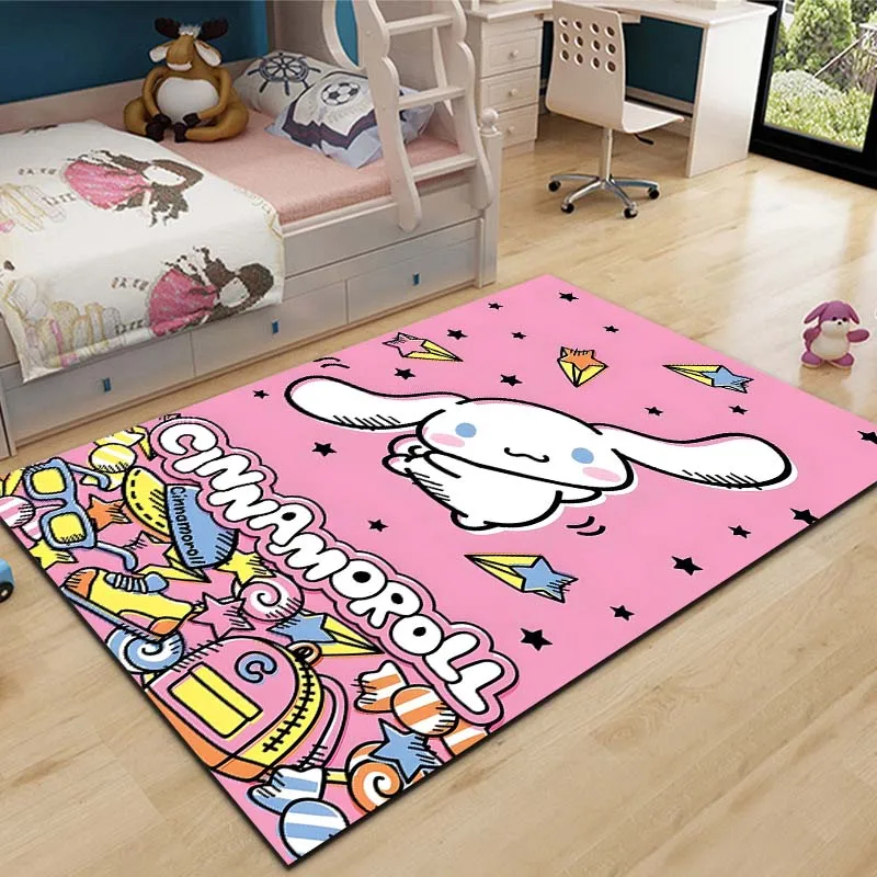 Sanrio Cartoon Cinnamoroll Pattern Living Room Bedroom Carpet Bedside Bathroom Floor Mat Girl's Room Non-slipMat Pink Room Decor