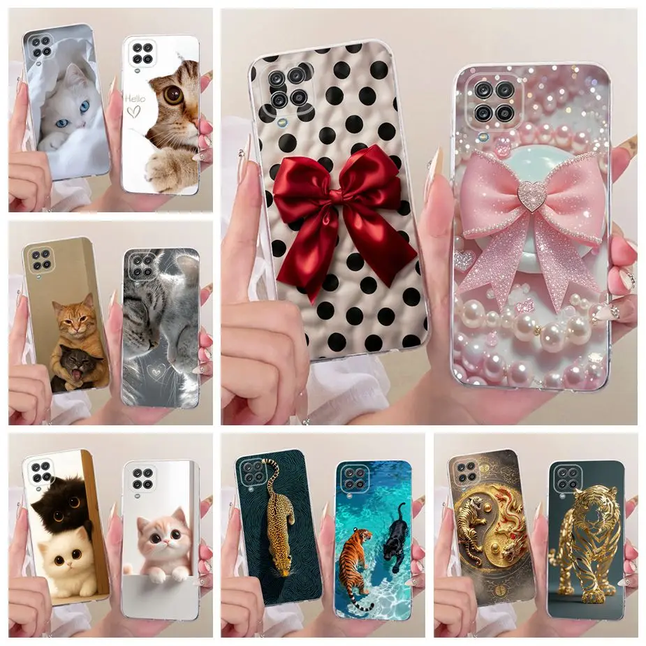 For Samsung Galaxy A12 Case F12 M12 Luxury Bow Cute Cat Painted Cover Soft Slim Phone Case For Samsung A12 F 12 Galaxy M12 Shell