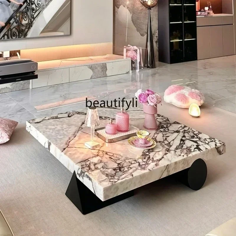 

LXItalian minimalist marble coffee table living room household square modern light luxury high-end luxury stone coffee tableSSS
