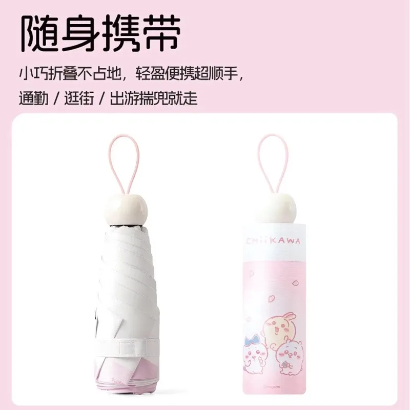 Cute Chiikawa Cherry Blossom Folding Umbrella Black Glue UV Protection Sun Rain Dual Use Cartoon Hachiware Parasol Portable