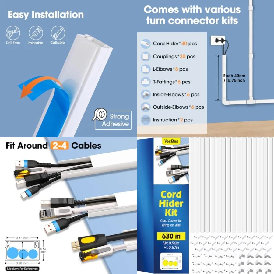 

Cord Hider Kit, Paintable Cable Raceway, Cord Covers for Wires on Wall, Cord Hider for Wall Mount tv, tv Cable Hider Wall kit,