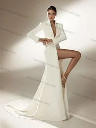 White Cotton 1 Piece Women Suit Skirt Long Maxi Blazer Prom Dress Formal Office Coat Customized Business Wedding Jacket
