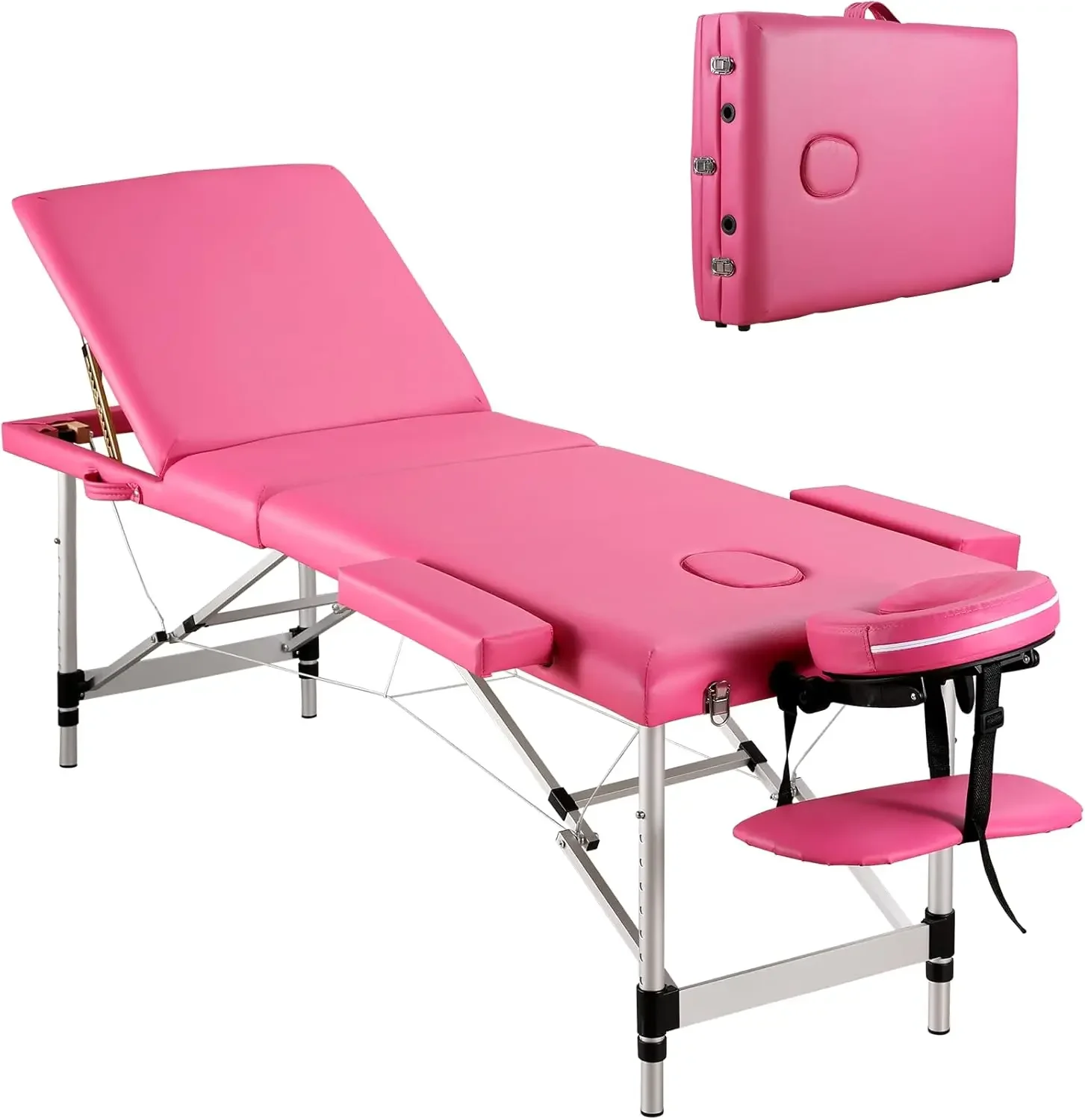 Massage Table Professional Massge Bed 3 Fold 82 Inches Height Adjustable for Spa Salon Lash Tattoo