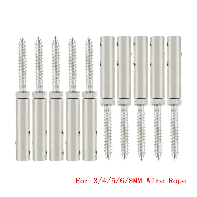 10pcs 3/4/5/6/8MM Wire Rope Clamp Handscrew Swage Lag Screws with Hexagon Grub Screw Bolts Buckle for Stair Deck Wood Post