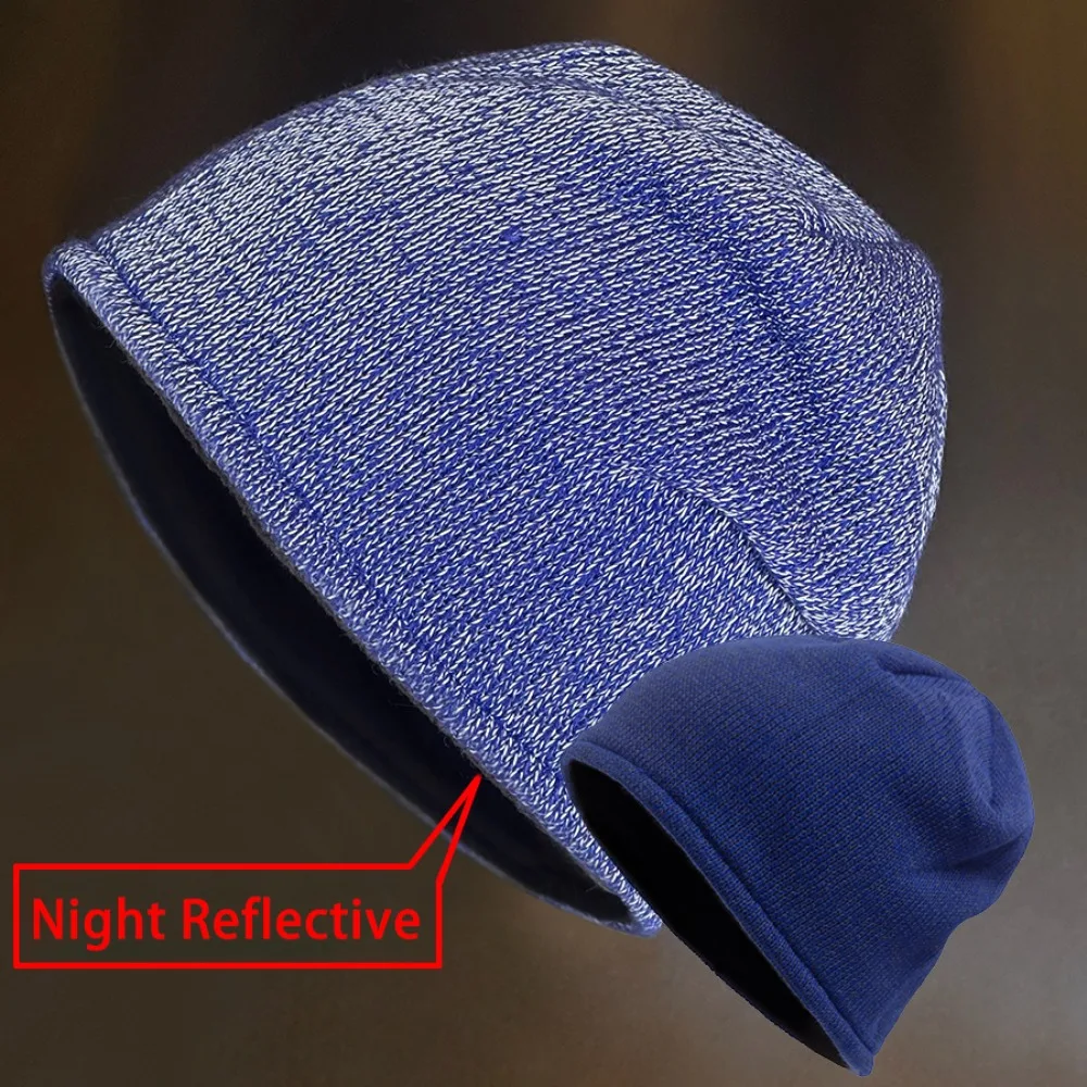 

Street Style Night Reflective Hat Fleece Lined Solid Color Warning Beanies Cap Warm Night Jogging Cap