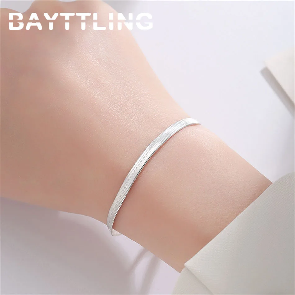 

Punk 925 Sterling Silver 8 Inches Exquisite 4mm Blade Chain Bracelet Fashion Women Men Charm Wedding Party Gift Jewelry