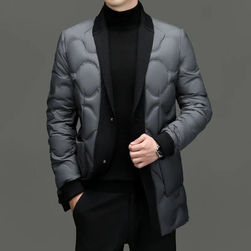 Traje de cuello de bufanda para hombre, Chaqueta larga de plumón, ropa de diseñador, chaquetas acolchadas ligeras acolchadas, abrigo frío para hombre, Invierno