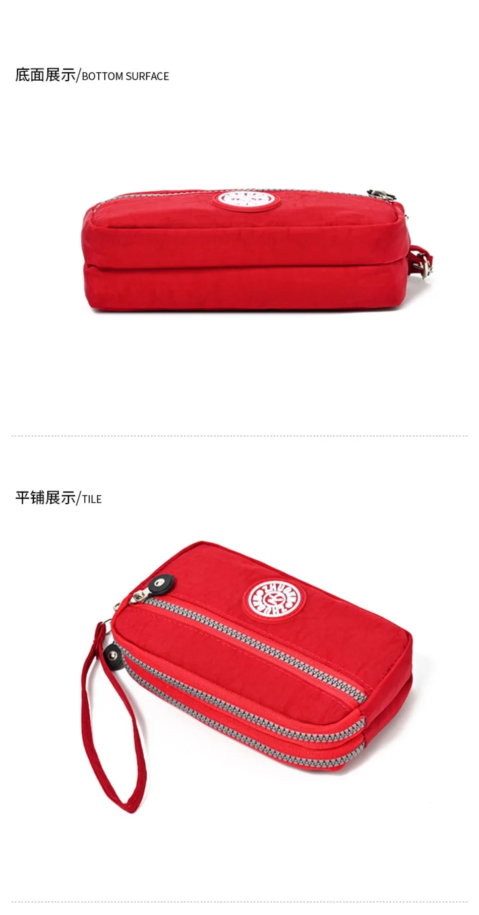 2026 New Clutch Women's Bag Three-Layer Zipper Mini Nylon Cloth Solid Color Mobile Phone Bag Coin Purse