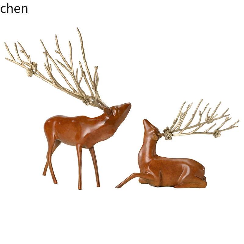 HXL Fortune and Prosperity Double Full Copper Ornament Deer Gift Copper Craft Home Decoration