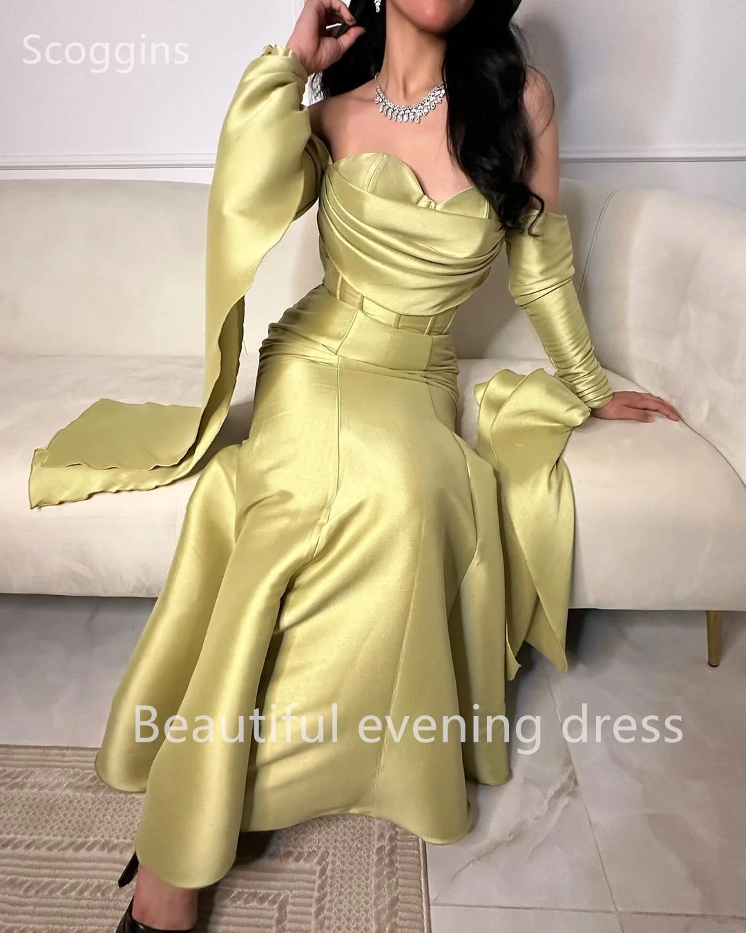 Scoggins Mermaid Sweetheart Zipper Up Floor-Length Long Sleeves Satin Lining Evening Dresses Party Dresses Elegant Party Dresses