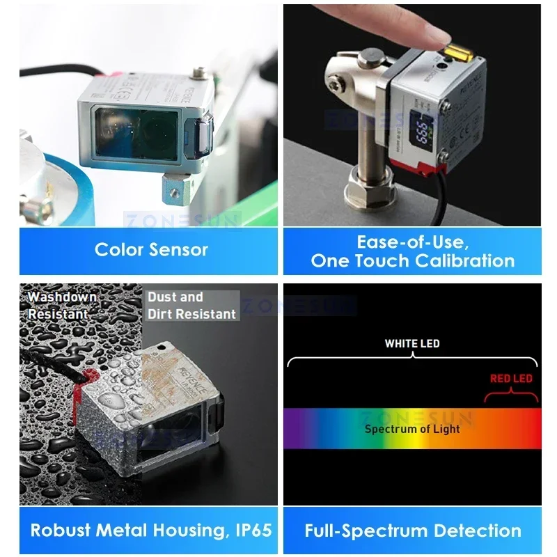 ZONESUN Автоматическая этикетировочная машина для круглых бутылок с датчиком цветовой маркировки, аппликатор для этикеток ZS-TB822S