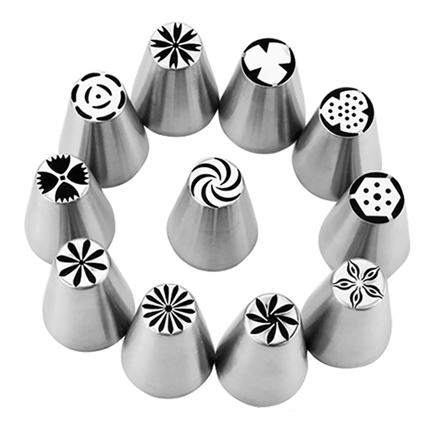 MRF 11PCS Stainless Steel Small Size Cake Decoration Russian Flower Icing Tips Set ,Cupcake Dessert Piping Nozzles Kit