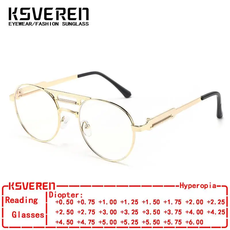 

KSVEREN Men Women Blue Light Blocking Circular Reading Eyewear Metal Frame Presbyopic Eyewear Clear Lens Customize Diopter