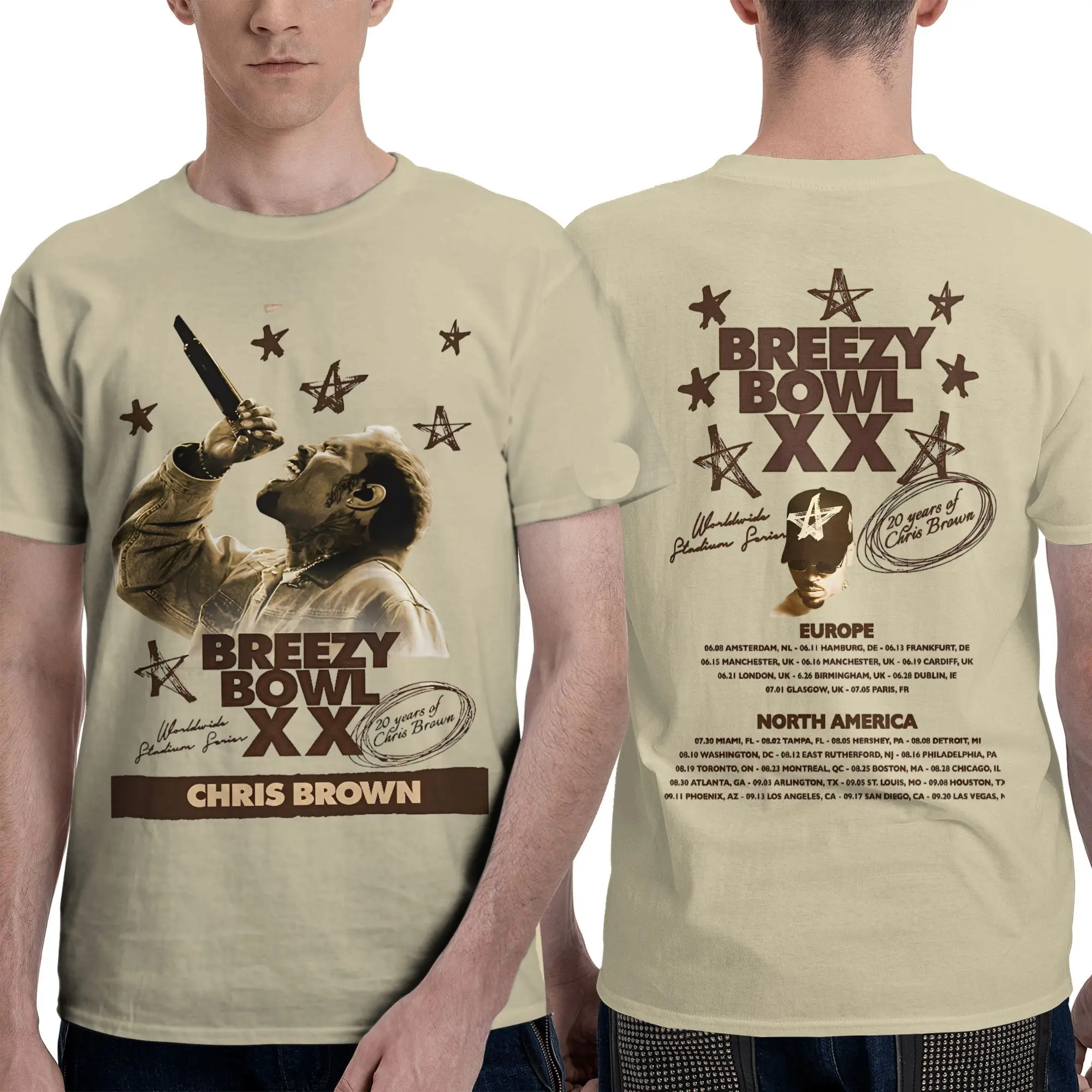 Chris Brown Breezy Bowl XX World Tour camiseta para hombres Camiseta loca de algodón Camiseta de cuello redondo ropa de manga corta 6XL