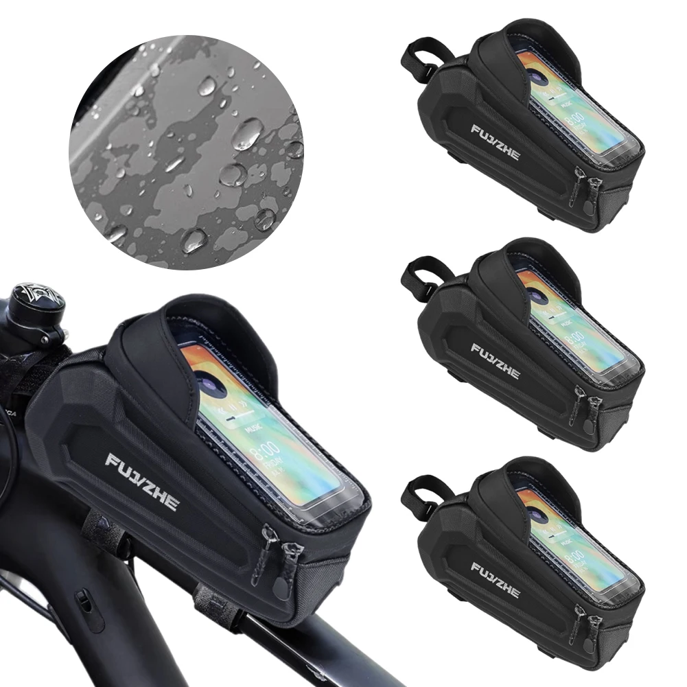 1.5L バイクトップチューブバッグ 防水バイクフロントフレームバッグ ハードシェルバイクフォンバッグ サイクリングポーチ ロードバイク マウンテンバイク用