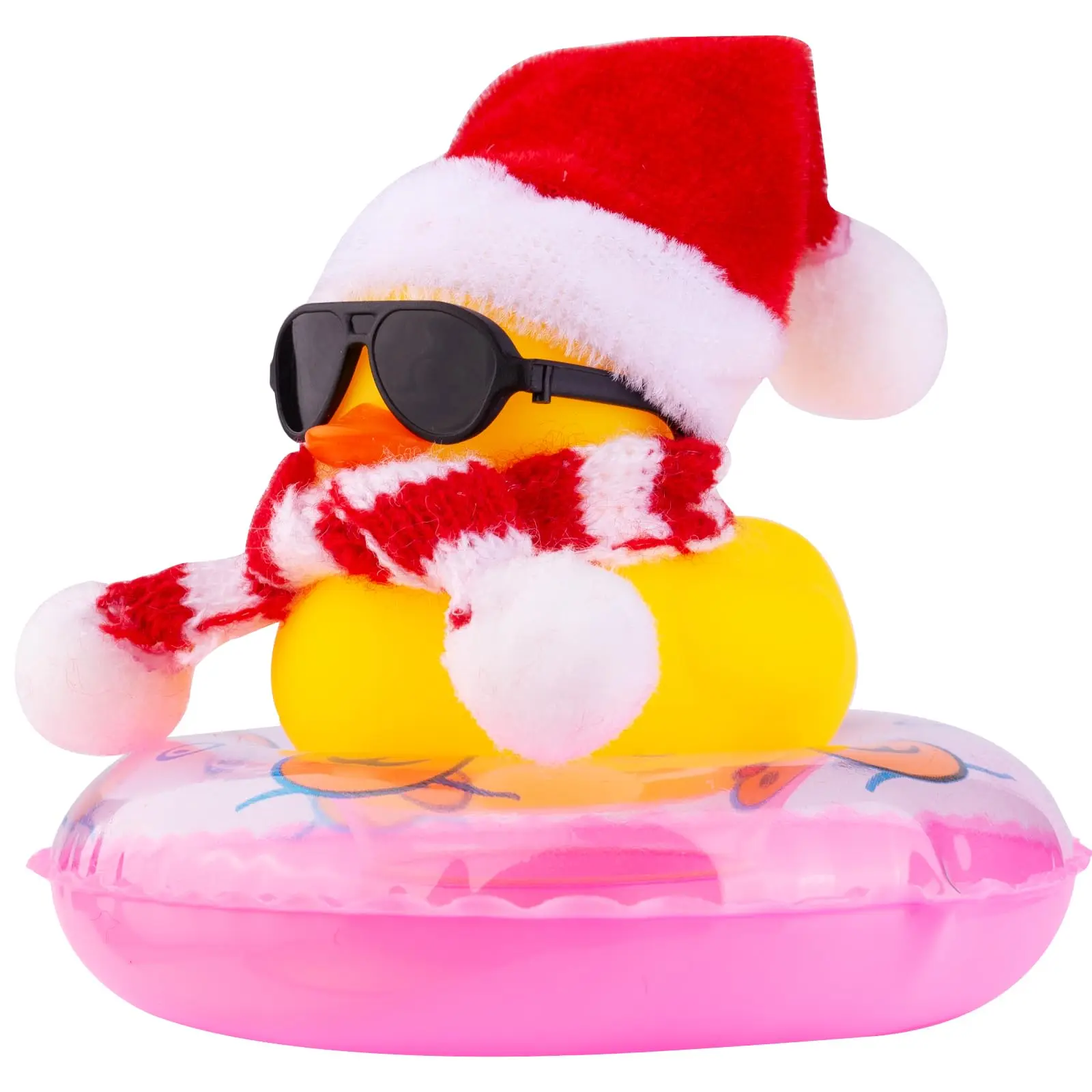 

Christmas Rubber Duck Car Ornaments Yellow Duck Car Dashboard Decorations with Mini Hat Swim Ring Scarf and Sunglasses