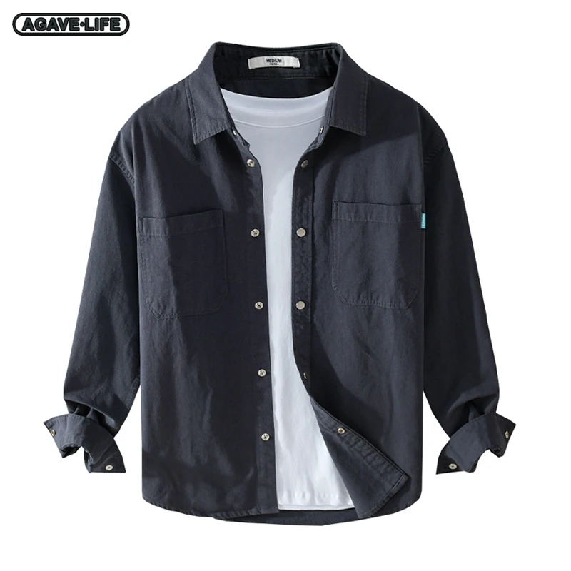 

Spring Autumn Simple Men's Long-sleeved Shirts Young Male Casual Loose Tops Men Retro Solid Color Shirts Men Comfortable Shirt