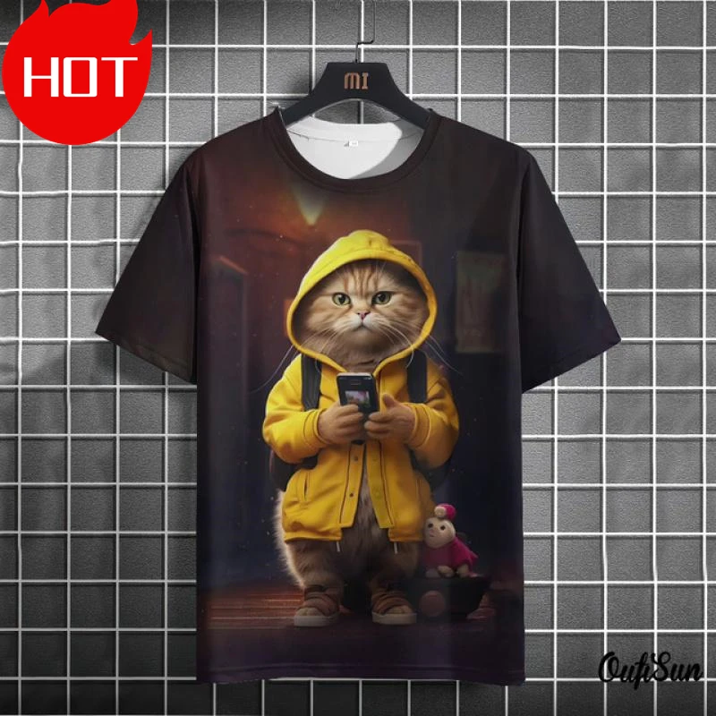 Camiseta con estampado de gato rockero para hombre y mujer, camisetas gráficas divertidas de manga corta con estética de música Punk Harajuku, ropa Unisex