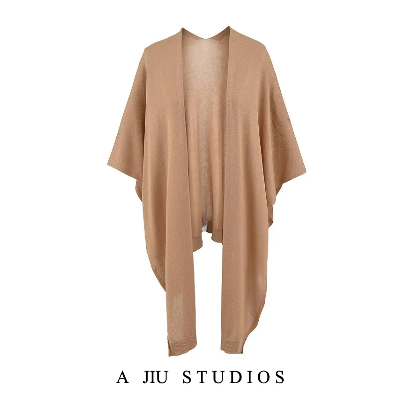 

Ladies Loose Fit Long Sve Knitted awl Sun Protection Outerwear Comfortable Ruched Slimming Cardigan Coat for Early Autumn