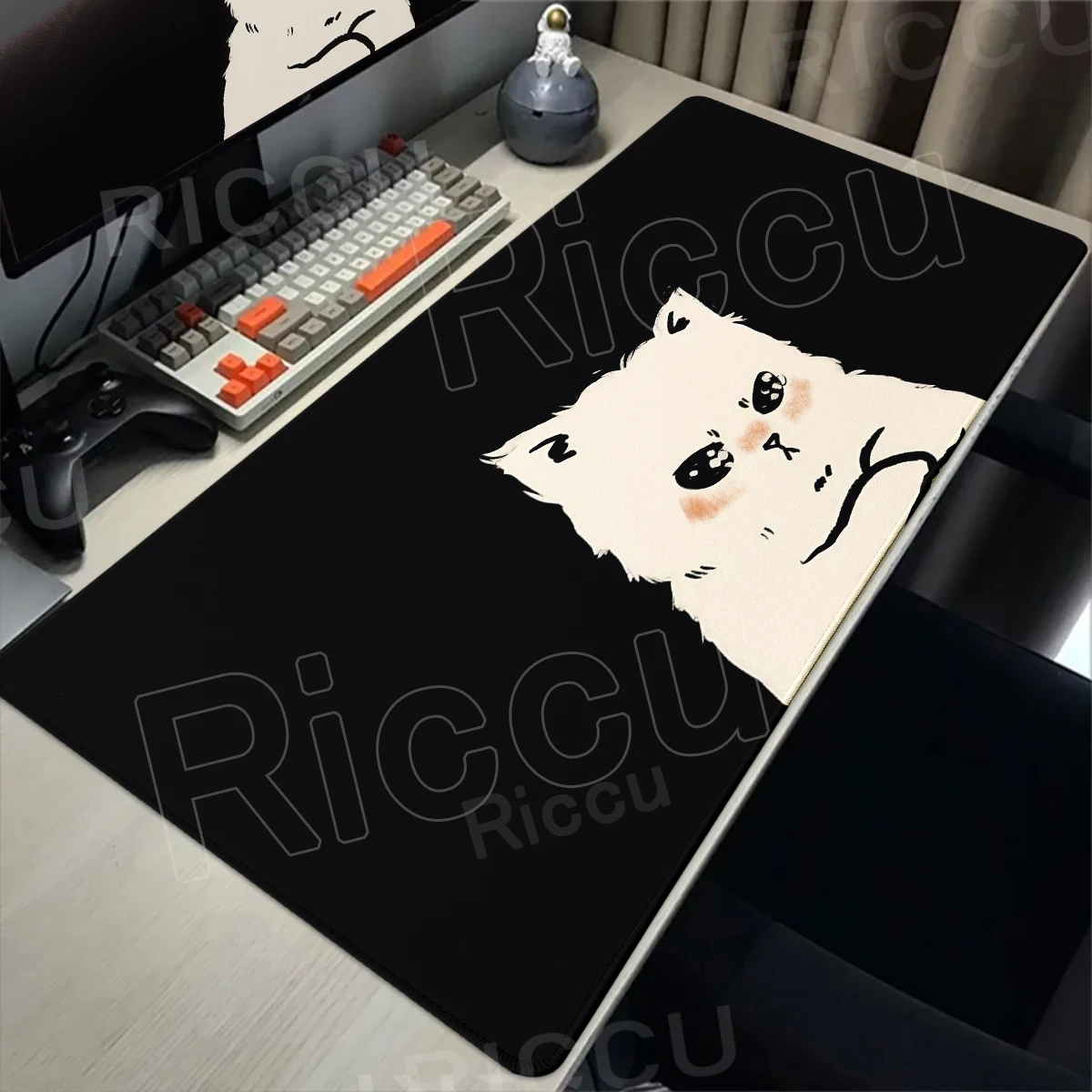 Kawaii Weißes Kätzchen Mauspad Großes Niedliches Gamer-Tastaturpad XXL Computer-Zubehör Katzen-Tischunterlage Mädchen Heim Schlafzimmer Teppichmatte