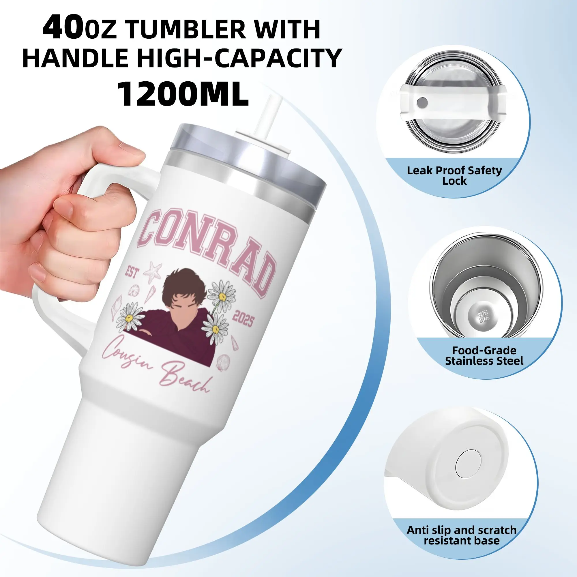 كوب أكواب من الفولاذ المقاوم للصدأ مع شفاطات للسفر وزجاجة مياه للمشروبات الباردة معزولة بسعة كبيرة أكواب حرارية