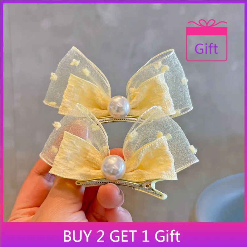 

Lightweight Hair Clips for Girls Korean Bubble Gauze 3D Bows 2pcs Set Soft Grip Spring Daily Use