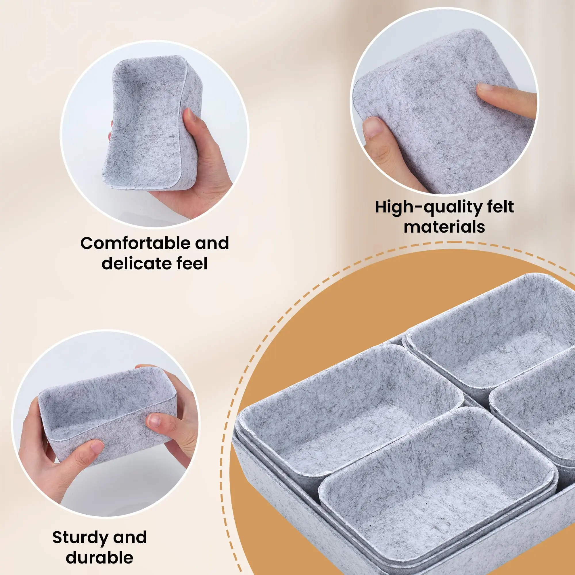 مجموعة من 7 منظم أدراج اللباد، نظام تنظيم الأدراج، صندوق تخزين اللباد، صندوق اللباد المرن لغرفة النوم، المكتب، طاولة التغيير #3