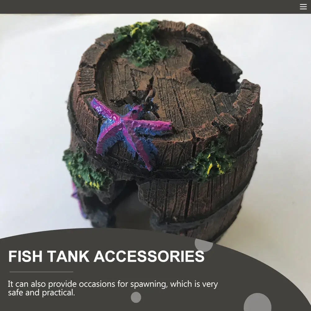 

2Pcs Artificial Wine Barrel Aquarium Decoration Resin Fish Tank Hideout Craft Natural Fish Shelter Ornament Aquarium Decoration