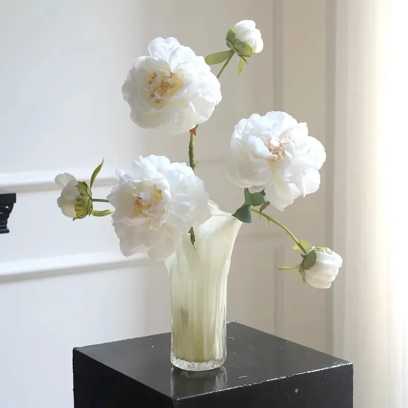 French Luxury Crinkle Glass Vase for Living Room Table Decor Floral Arrangement Vintage Creative Vase