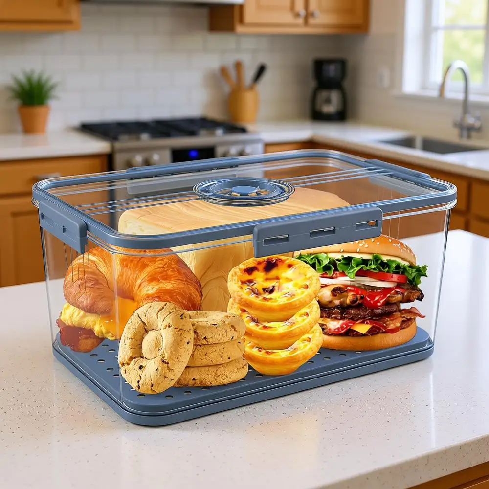 

Герметичный контейнер для хранения хлеба с крышкой для кухонной столешницы, вместительный контейнер для домашнего хлеба, тостов, багелов и др.