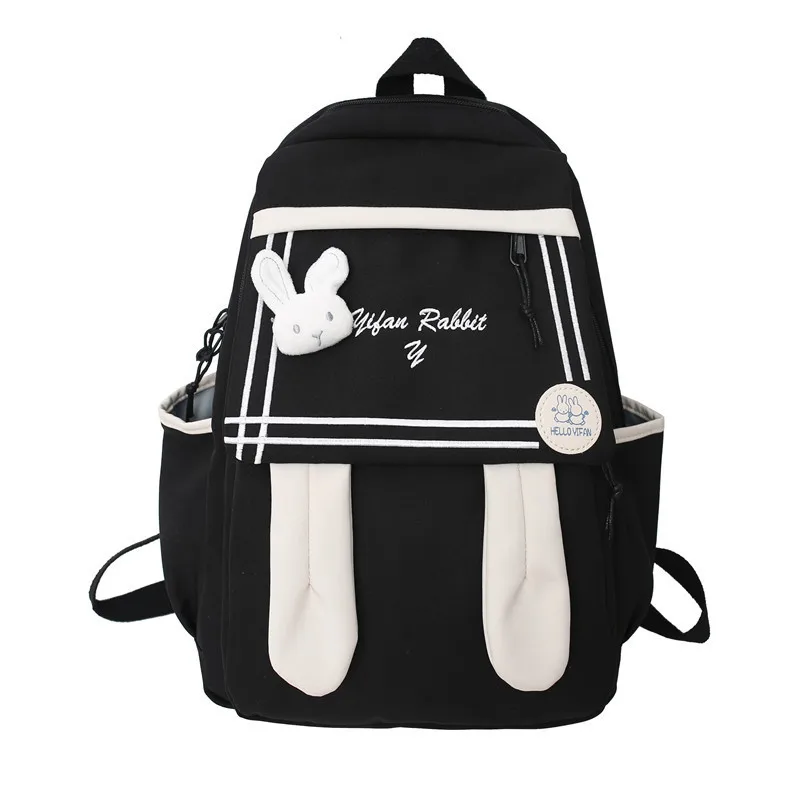 Soft Backpack Casual Teen Girls  Junior High School Students Laptop Bookbag Kawaii Nylon Cute Ear Pink Rabbit Backpacks