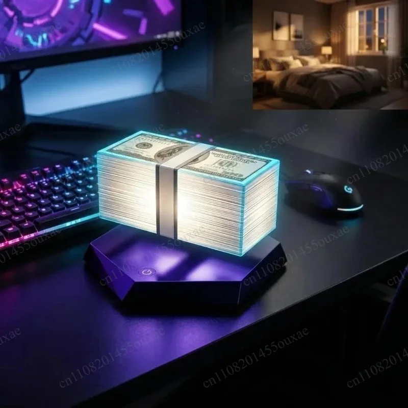 Magnetic Levitating Floating Dollar LED Desk Lamp, Auto-Rotating Color-Changing Creative Home Decor Gift