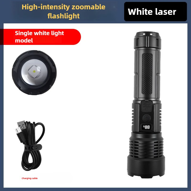 Zoombare witte laserzaklamp met hoge helderheid TYPE-C Opladen met wit en geel dubbel licht, zijlamp en vermogensdisplay
