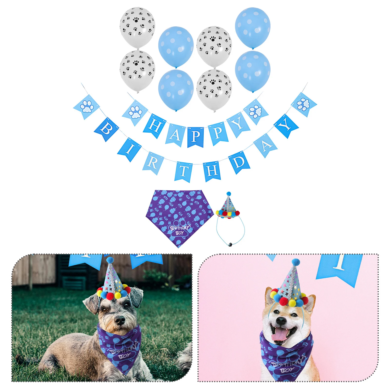 1 Zestaw Urodzinowy Kapelusz dla Zwierząt, Muszka, Śliniak na Imprezę dla Psa, Dekoracje, Ozdoba na Uroczystość dla Szczeniaka, Wielofunkcyjny Kostium
