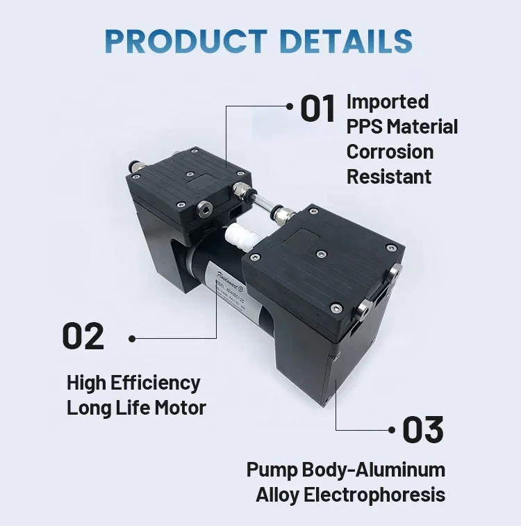 Gas Sampling Electric Air Pump Silent Corrosion Resistant PTFE Medical 12V DC Micro Diaphragm Vacuum Pump