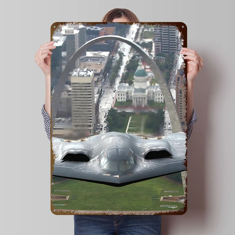 B2 Over the St Louis Arch Printed Poster Customized Retro Wall Art Vintage Metal Tin Signs for Home Room Accessories House Decor
