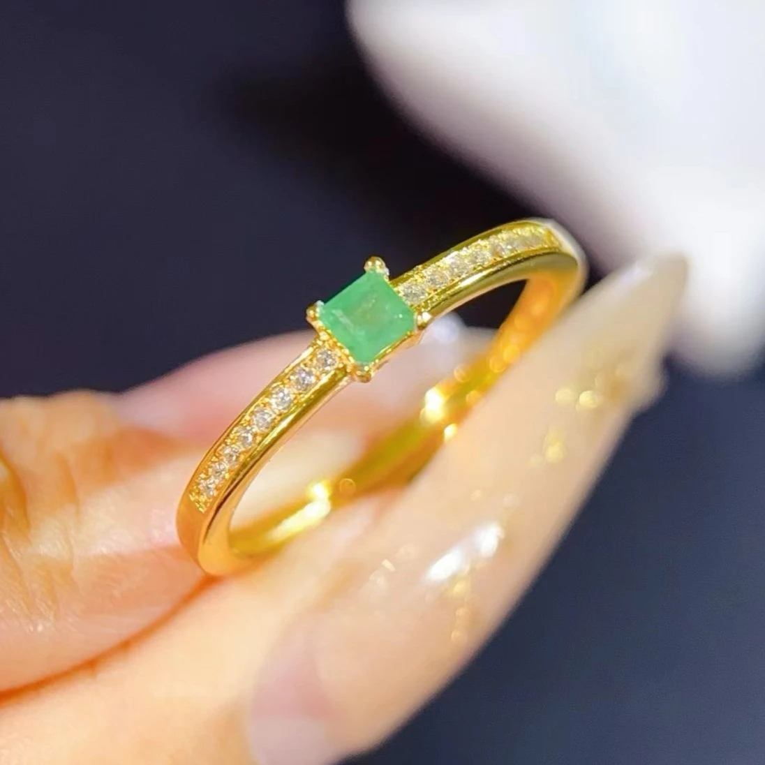 

Small Gemstone 925 Silver Ring Natural Emerald Ring with Certificate 3mm 0.1ct Genuine Colombian Emerald Jewelry