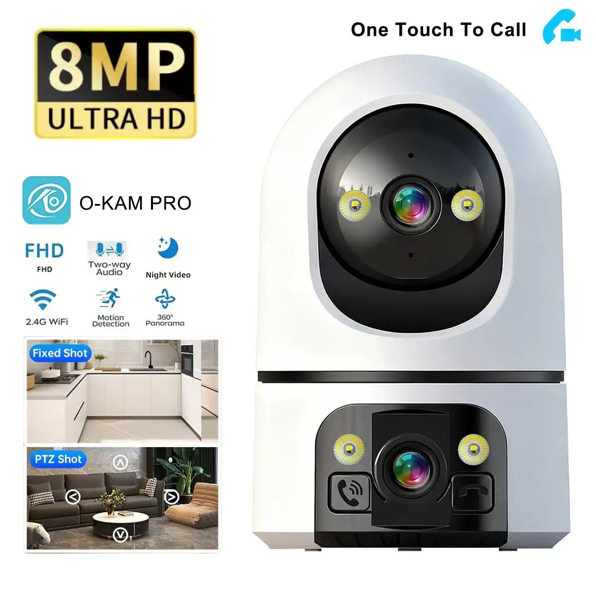 

Камера OKAM PRO с двумя объективами, HD 5K 10 МП, Wi-Fi, двусторонняя видеосвязь, AI-отслеживание движения, домашняя камера с цветным ночным видением, PTZ IP CCTV