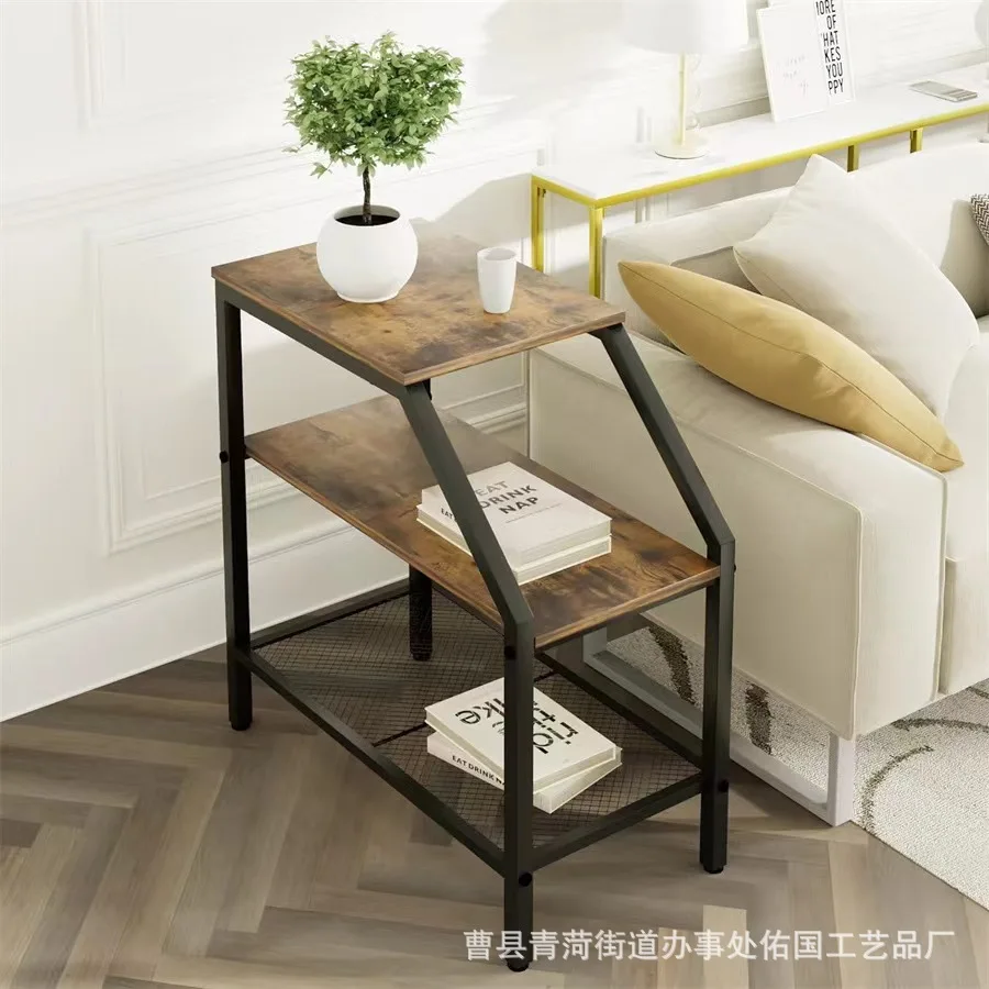 

Трехъярусная полка из металла и дерева для дома, прикроватная тумба для спальни, подставка для чтения, органайзер для хранения